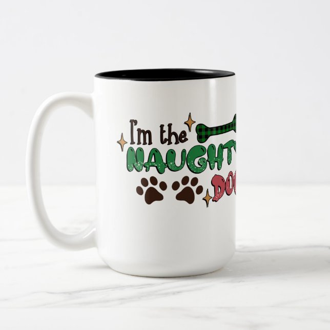 Naughty Dog Christmas Two-Tone Coffee Mug (Left)