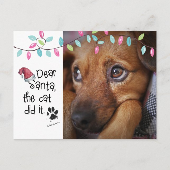 Naughty Dog Funny Dear Santa Letter Photo Dog Name Holiday Postcard (Front)