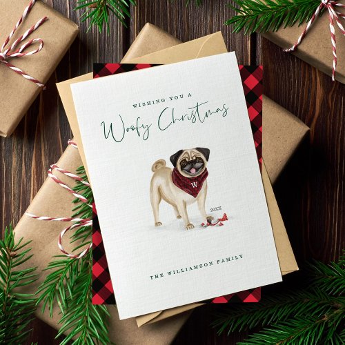 Naughty Dog Watercolor Bulldog Tangled in Lights Holiday Card