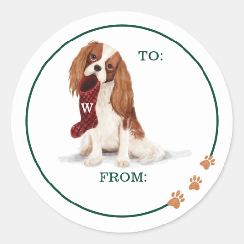 Naughty Dog Watercolor Cavalier Spaniel Stocking Classic Round Sticker