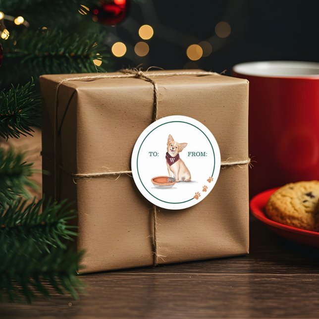 Naughty Dog Watercolor Chihuahua Eats Pumpkin Pie Classic Round Sticker (Naughty Dog Watercolor Chihuahua Eats Pumpkin Pie Classic Round Sticker)