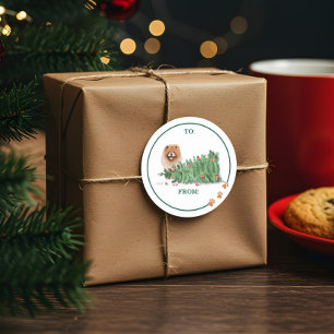 Naughty Dog Watercolor Chow Chow Knocked Tree Over Classic Round Sticker