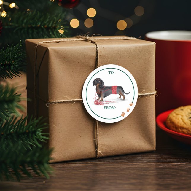 Naughty Dog Watercolor Dachshund Shredded Sweater Classic Round Sticker (Naughty Dog Watercolor Dachshund Shredded Sweater Classic Round Sticker)