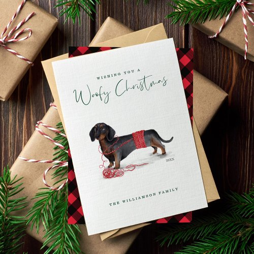 Naughty Dog Watercolor Dachshund Shredded Sweater Holiday Card