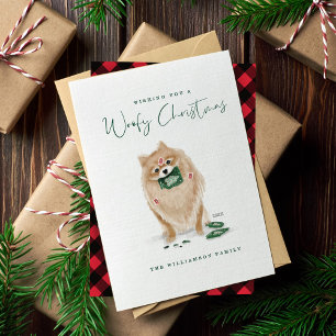 Naughty Dog Watercolor Pomeranian Eat Holiday Card