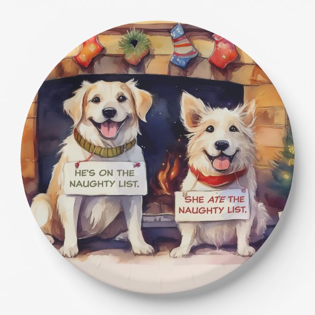 Naughty Dogs Christmas Paper Plates (Front)