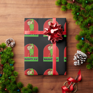 NAUGHTY ELF peeing CHRISTMAS WRAPPING PAPER