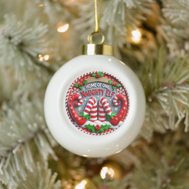 Naughty Elf Shenanigans" - Playful Christmas  Ceramic Ball Christmas Ornament (Tree)