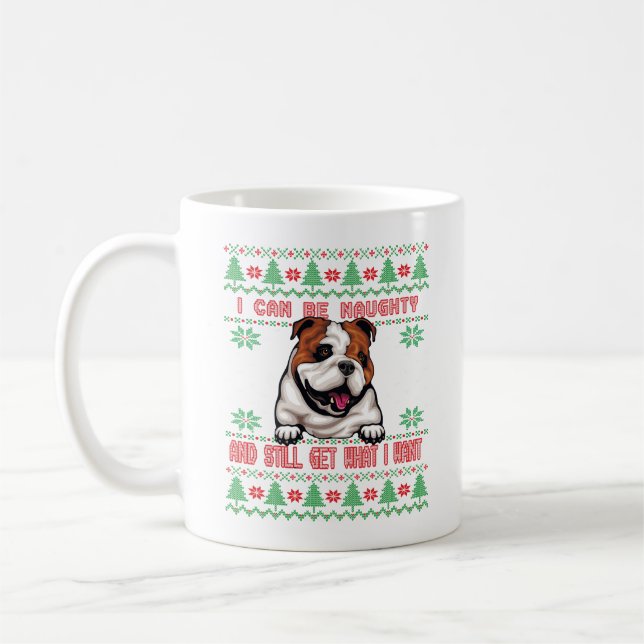 Naughty English Bulldog Ugly Christmas Sweater Coffee Mug (Left)