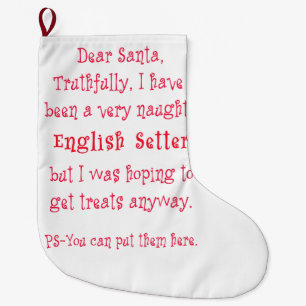 Naughty English Setter Large Christmas Stocking