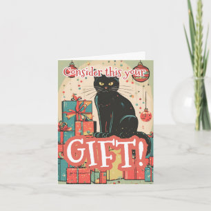 Naughty Funny Black Cat Christmas Holiday Card