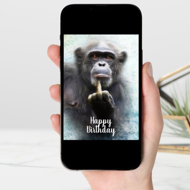 Naughty Funny Chimpanzee Middle Finger Birthday Card (Front Digital)