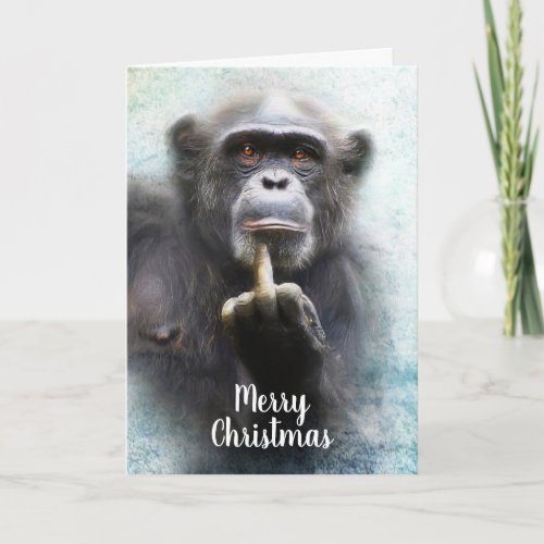 Naughty Funny Chimpanzee Middle Finger Christmas Holiday Card
