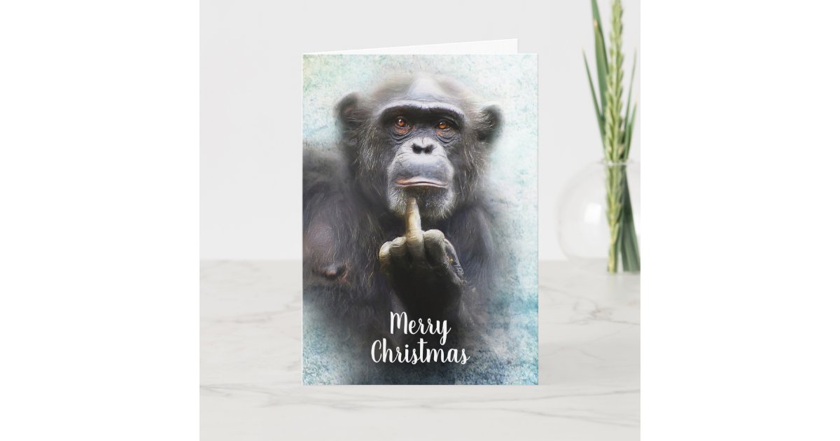 Naughty Funny Chimpanzee Middle Finger Christmas Holiday Card | Zazzle.com