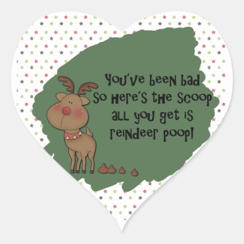 Naughty Funny Christmas Reindeer Poop Gift Saying Heart Sticker
