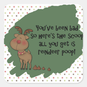 Naughty Funny Christmas Reindeer Poop Gift Saying Square Sticker