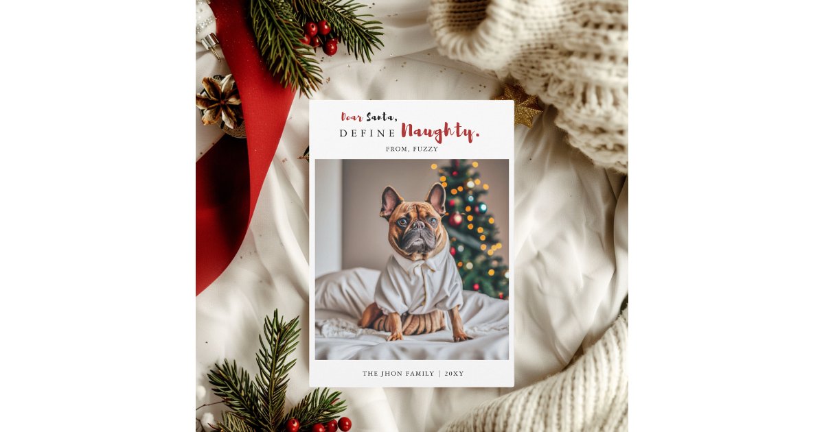 Naughty Funny Dog Photo Calligraphy Christmas Holiday Card | Zazzle