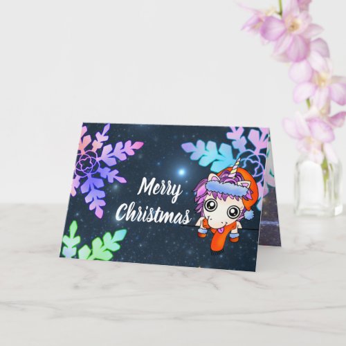 Naughty Funny Unicorn Xmas with Snowflakes Card