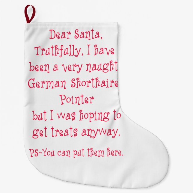 Naughty German Shorthaired Pointer Large Christmas Stocking (Front)