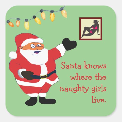 Naughty Girl Bad Santa Funny Joke Humor Fun Square Sticker