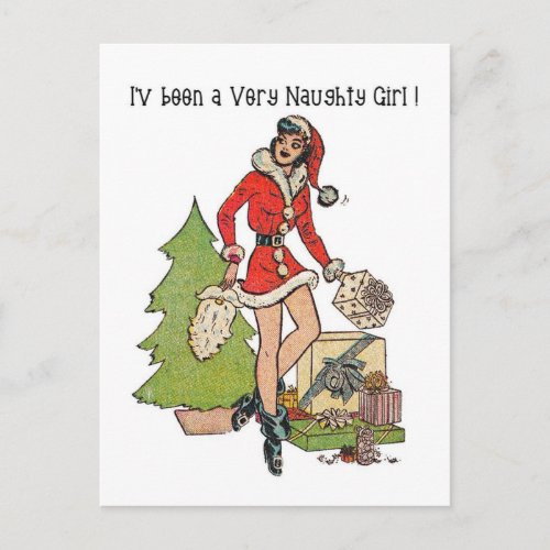 naughty Girl Christmas pin up girl Postcard