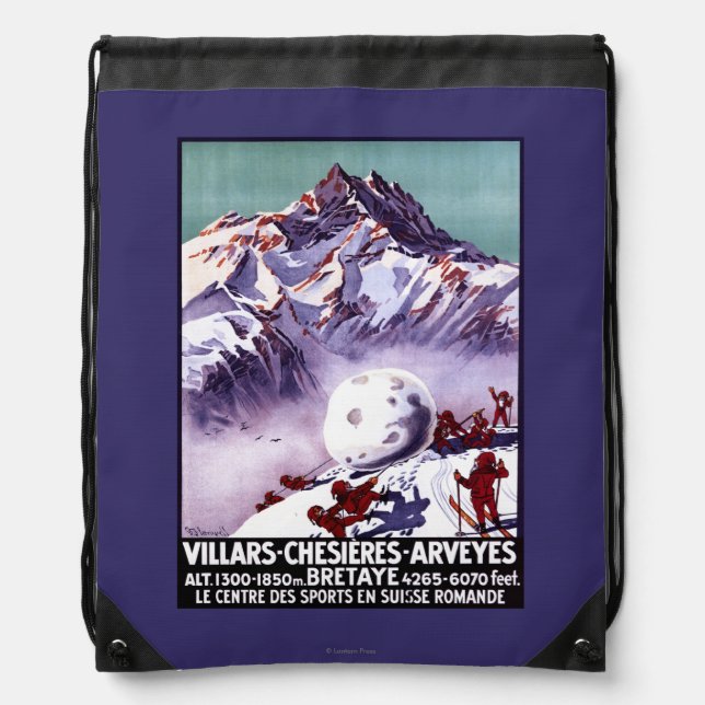 Naughty Gnomes Making Giant Snowball Poster Drawstring Bag (Front)