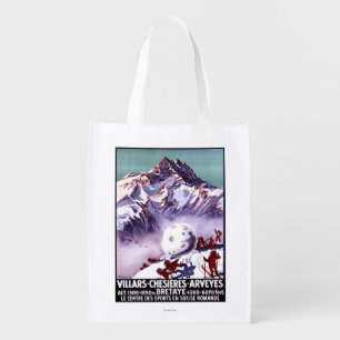 Naughty Gnomes Making Giant Snowball Poster Grocery Bag