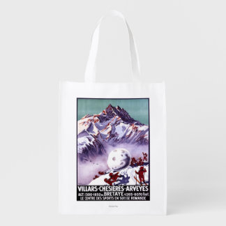Naughty Gnomes Making Giant Snowball Poster Grocery Bag