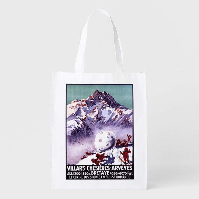 Naughty Gnomes Making Giant Snowball Poster Grocery Bag (Front)