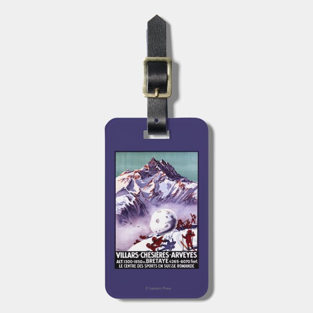 Naughty Gnomes Making Giant Snowball Poster Luggage Tag (Front Vertical)