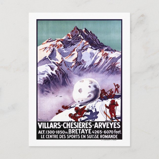 Naughty Gnomes Making Giant Snowball Poster Postcard (Front)