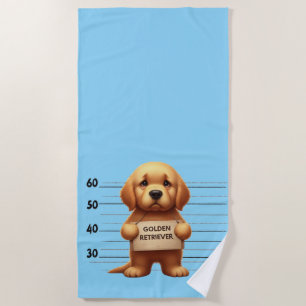 Naughty Golden Retriever Beach Towel