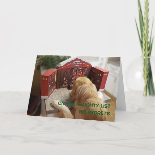 Naughty Golden Retriever No Regrets Christmas Card