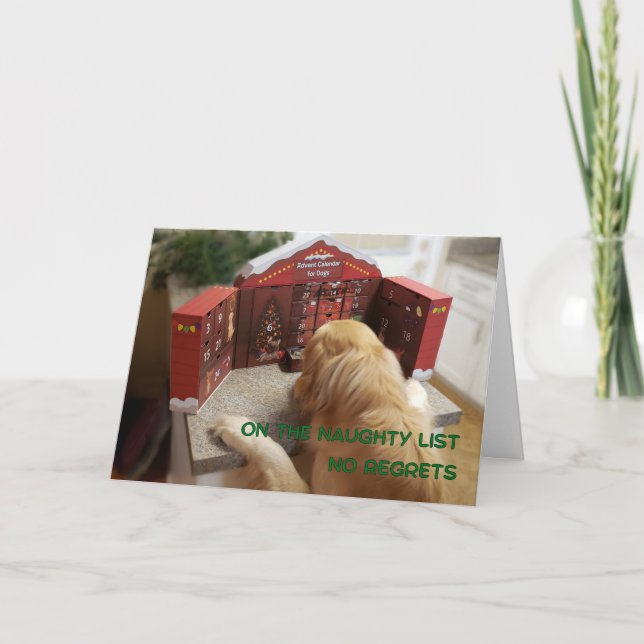 Naughty Golden Retriever No Regrets Christmas Card (Front)