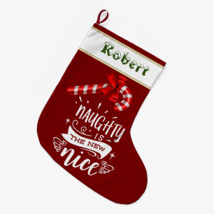 Naughty is the New Nice Candy Cane Ribbon Monogram Large Christmas Stocking