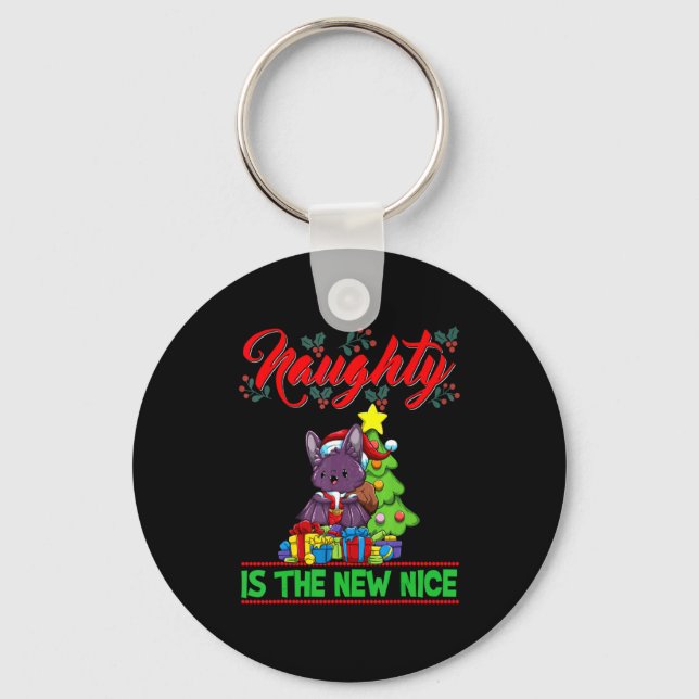 Naughty Is The New Nice Christmas Santa Xmas T Shi Keychain (Front)