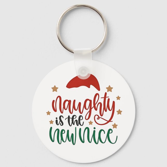 Naughty is The New Nice Funny Christmas Santa Keychain (Front)