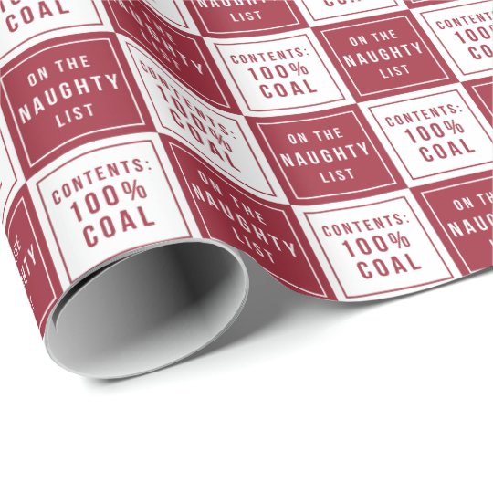 Naughty List 100% Coal | Red &amp; White Christmas Wrapping Paper | Zazzle.com
