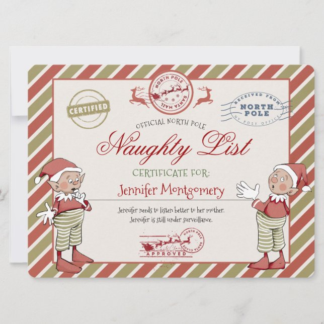 Naughty List Certificate from Santa Claus Invitation (Front)