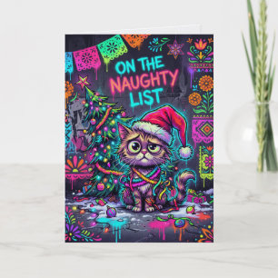 Naughty List Christmas Card – Neon Graffiti Cat