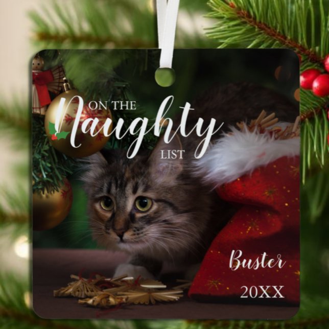 Naughty List Christmas Pet Photo Metal Ornament (Creator Uploaded)