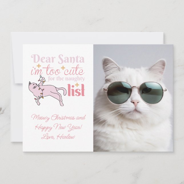 Naughty List Cute Cat Photo Christmas Holiday Card (Front)