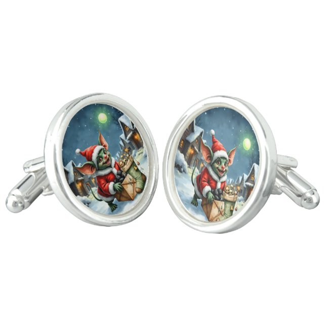 Naughty List Delivery: The Goblin Clause Chronicle Cufflinks (Angled)