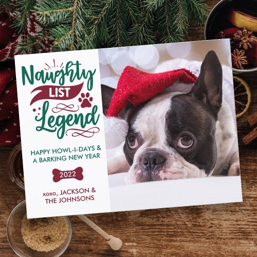 Naughty List Legend Personalized Pet Dog Photo  Holiday Postcard