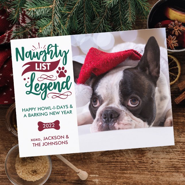 Naughty List Legend Personalized Pet Dog Photo  Holiday Postcard (Creator Uploaded)