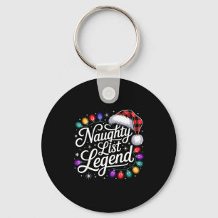 Naughty List Legend Xmas Lights Buffalo Plaid Red  Keychain