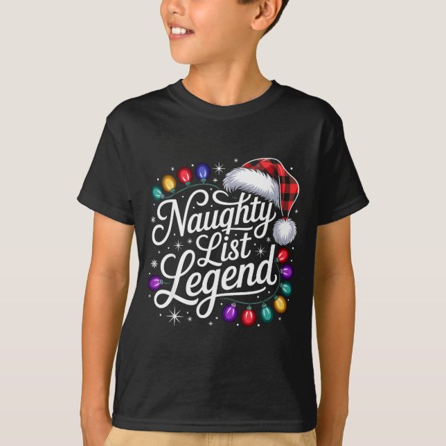 Naughty List Legend Xmas Lights Buffalo Plaid Red  T-Shirt (Front)