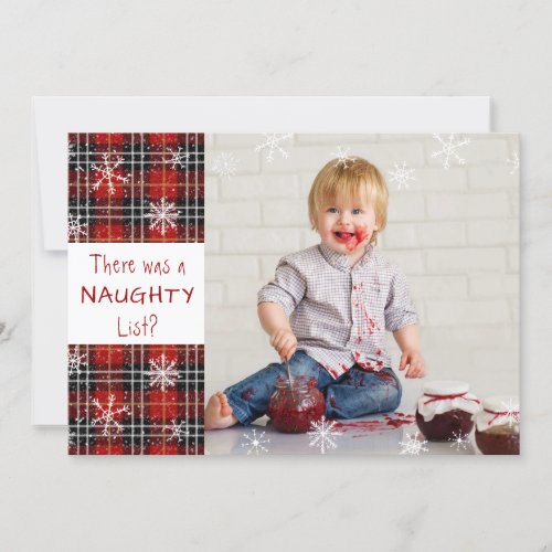 Naughty List Snowflake Red Plaid HAPPY HOLIDAYS Holiday Card