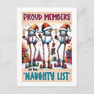 Naughty List Snowmen Toasting in Holiday Style Postcard