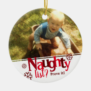 Naughty List Two Photo Christmas Ceramic Ornament